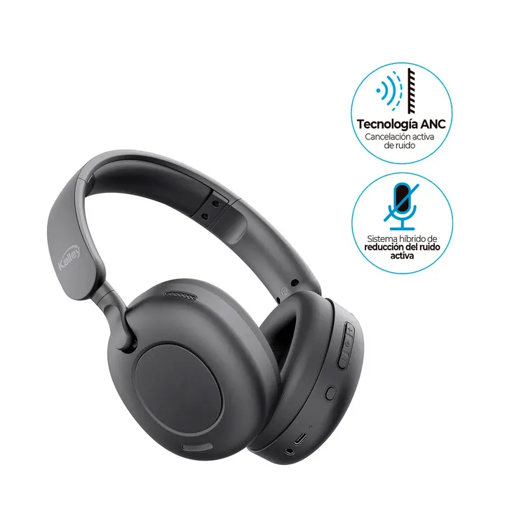 Audífonos de Diadema KALLEY Inalámbricos Bluetooth Over Ear K-AN2 Cancelación de Ruido Negro