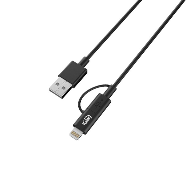 Cable KALLEY USB a Micro USB con adaptador Lightning K-GCB2EN1B de 1.0 Metro Negro