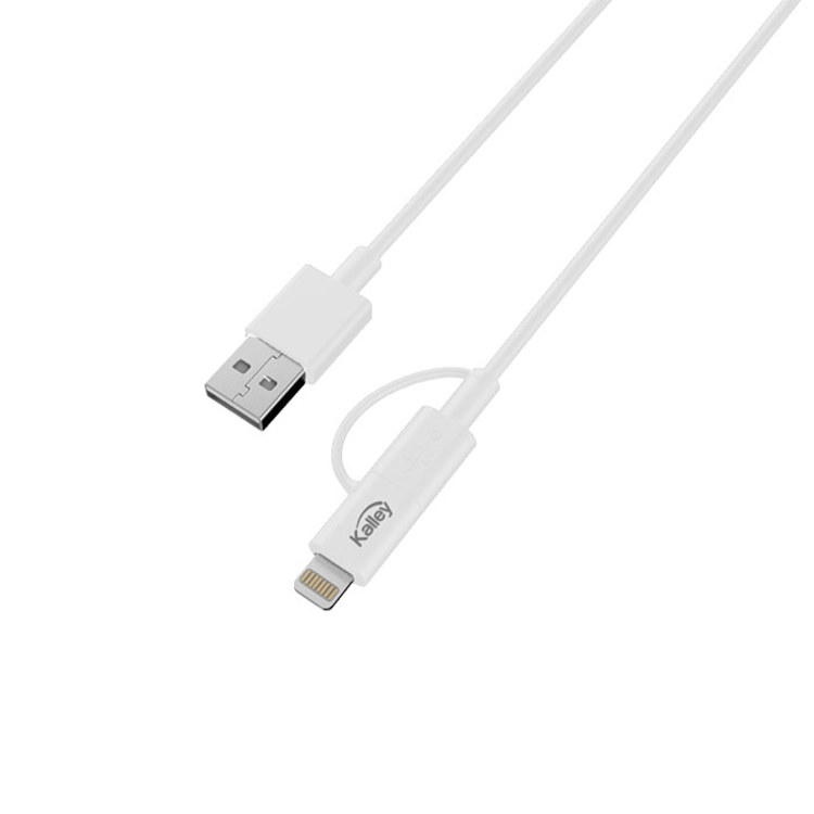 Cable KALLEY USB a Micro USB con adaptador Lightning K-GCB2EN1B de 1.0 Metro Blanco