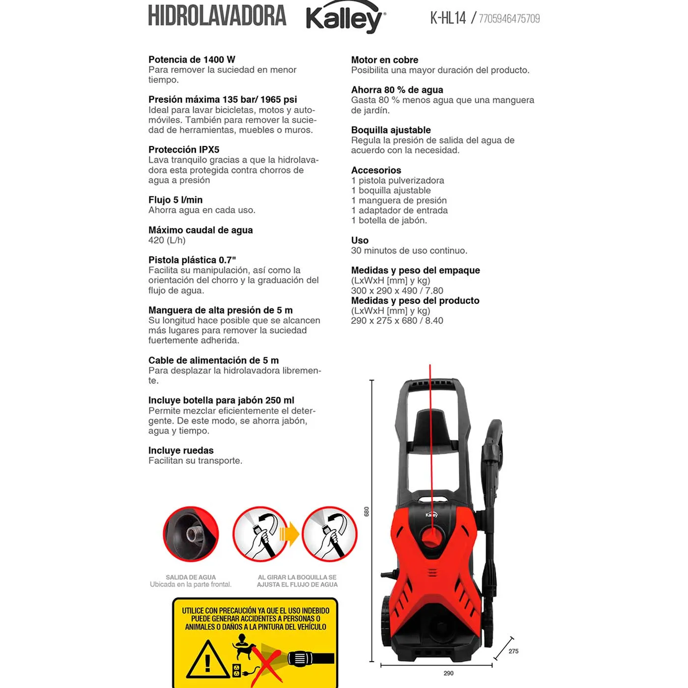 Hidrolavadora KALLEY K-HL14 Rojo