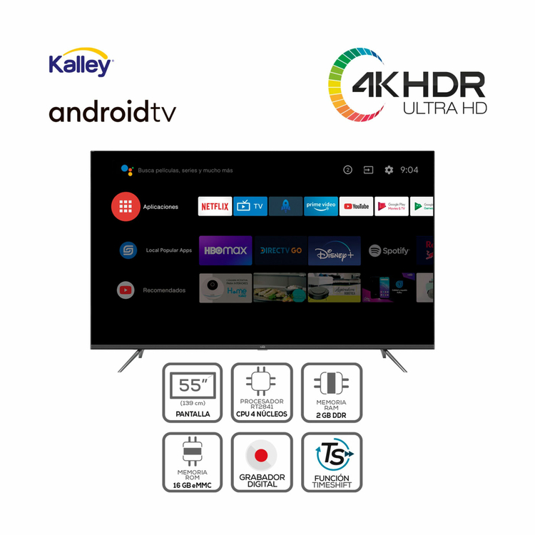 TV KALLEY 55" Pulgadas 139 cm ATV55UHD 4K-UHD LED Smart TV Android